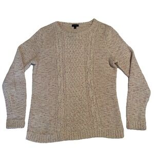 Talbots Crewneck Cable Knit Sweater Women's M Fisherman Preppy Cotton Classic